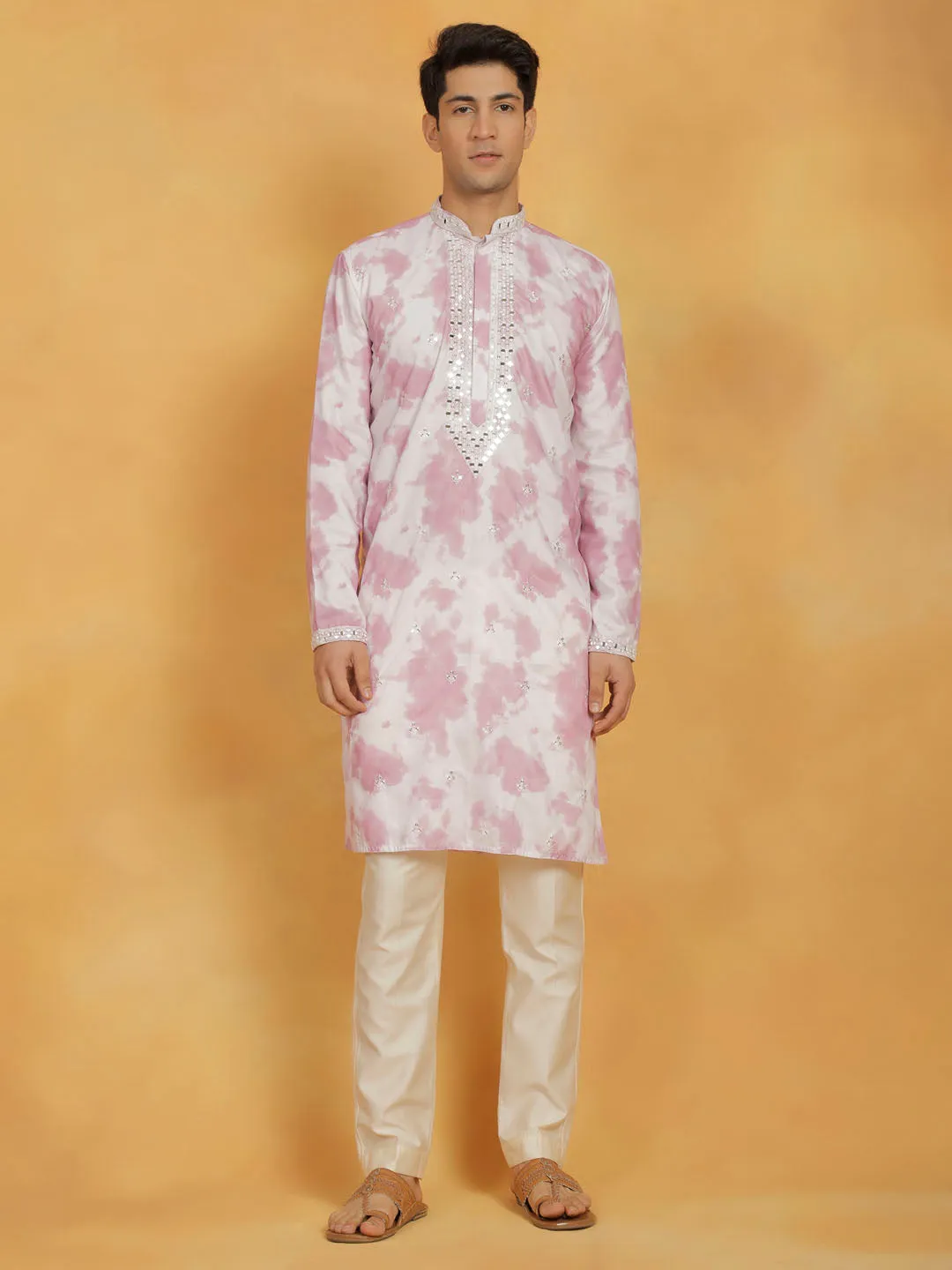 VASTRAMAY Pink & Cream Cotton Kurta Set