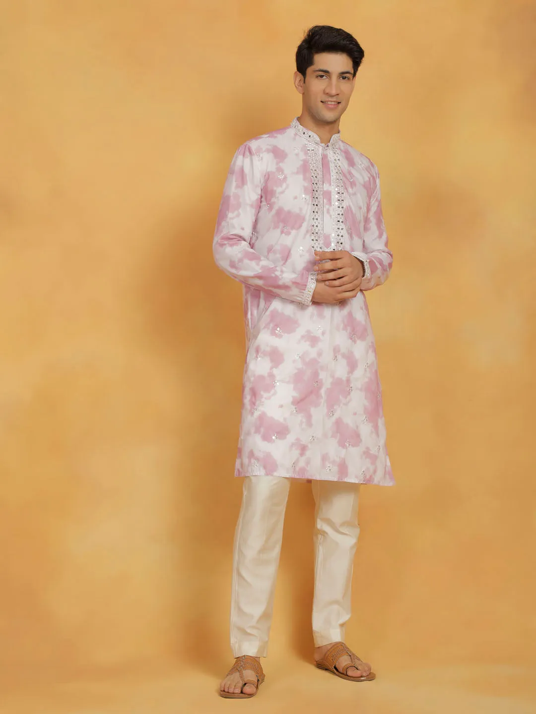 VASTRAMAY Pink & Cream Cotton Kurta Set