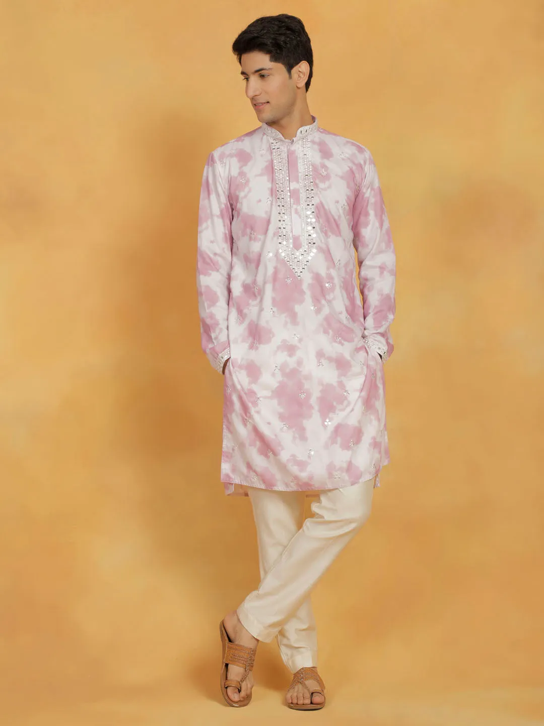 VASTRAMAY Pink & Cream Cotton Kurta Set