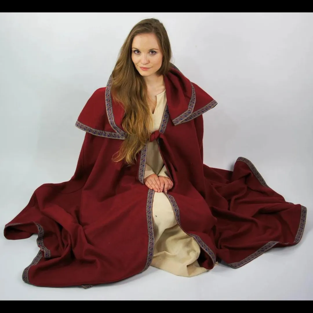 Viking Wool Cloak with Long Hood | Hand-Stitched Embroidery