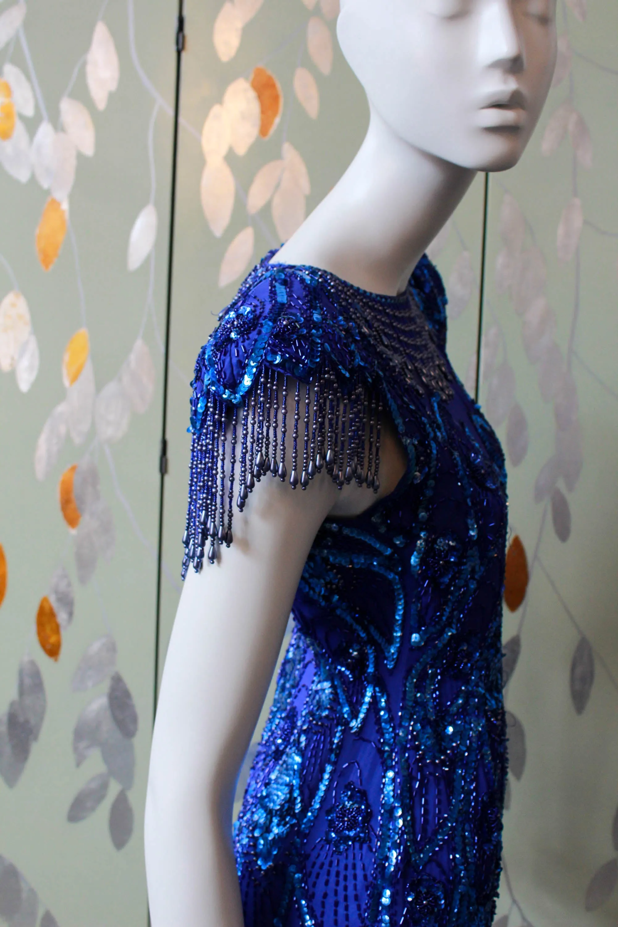 Vintage 1980s Blue Beaded Midnights Dress, XS