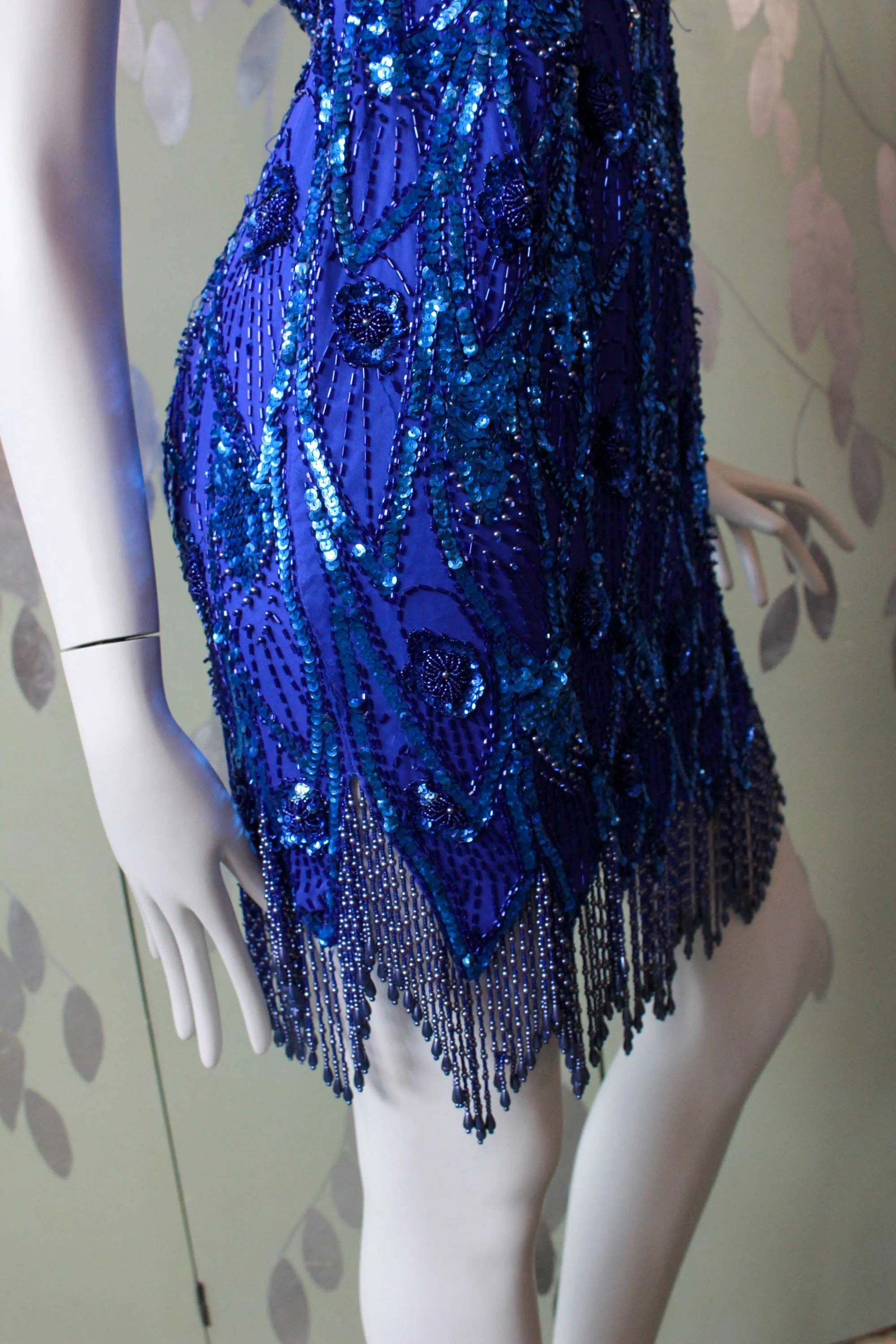 Vintage 1980s Blue Beaded Midnights Dress, XS