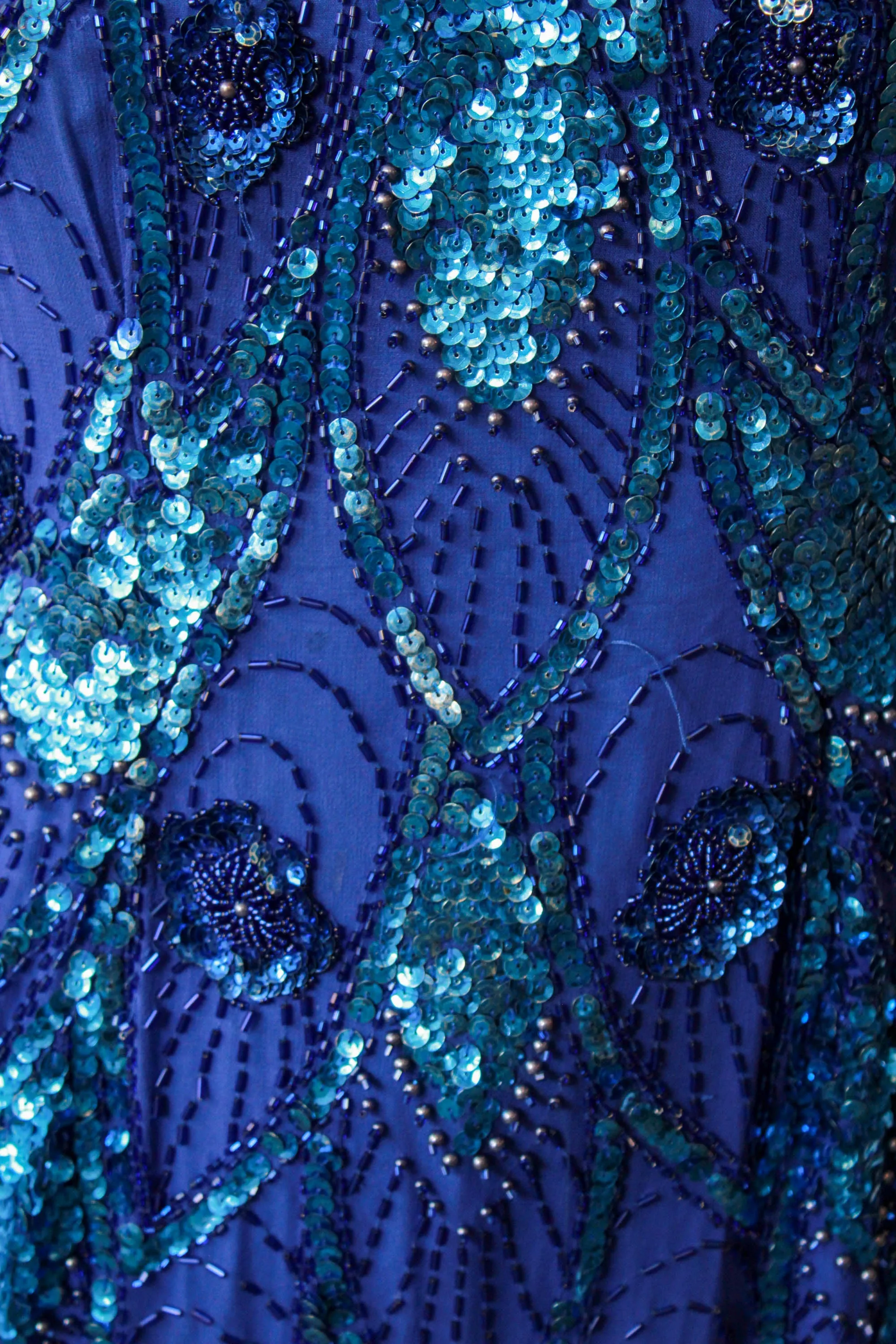 Vintage 1980s Blue Beaded Midnights Dress, XS