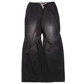 Wide Leg Stressed Black Raver Jeans